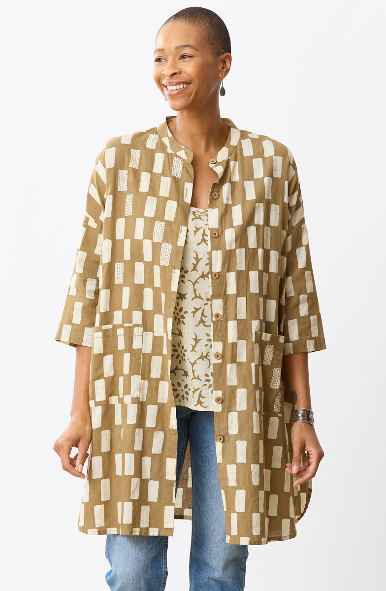 Usha Batik Print Oversized Shirt Jacket - Straw