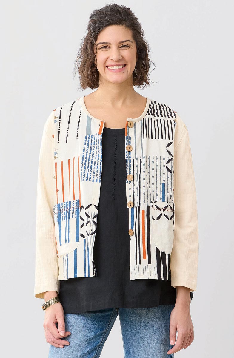 Anuka Relaxed Scoop-Neck Jacket - Natural/Multi