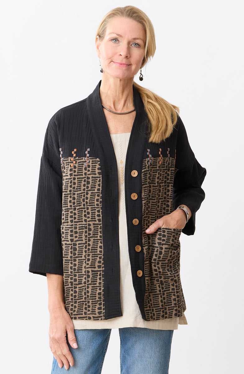 Rupashi Cotton Dobby Gauze Jacket - Cumin/Black