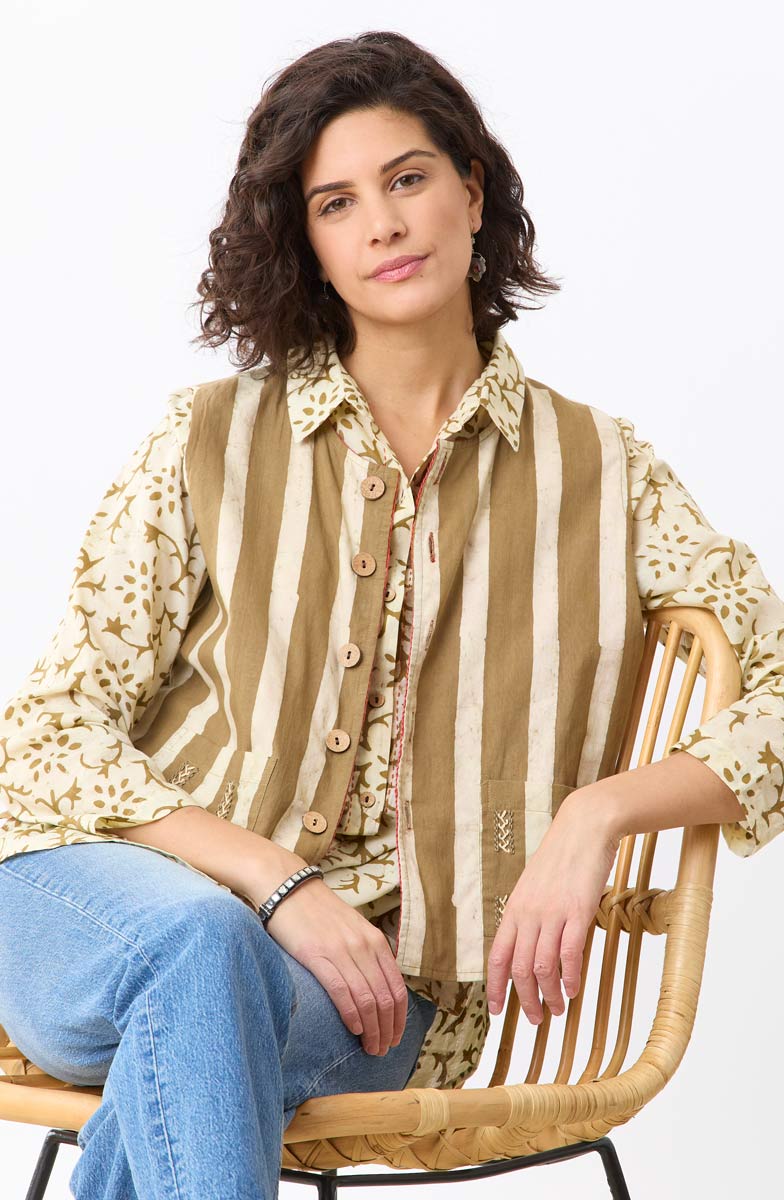 Afiza Reversible Batik Print Boxy Vest - Fire red/Straw