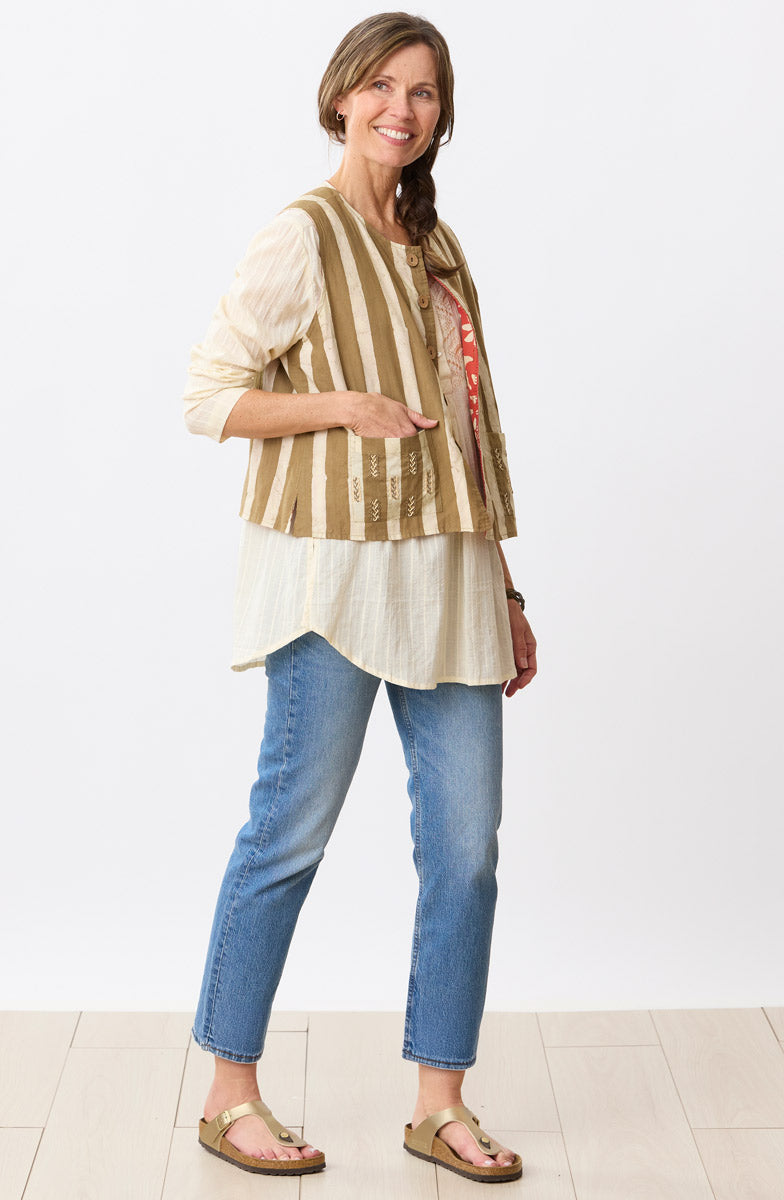 Afiza Reversible Batik Print Boxy Vest - Fire red/Straw