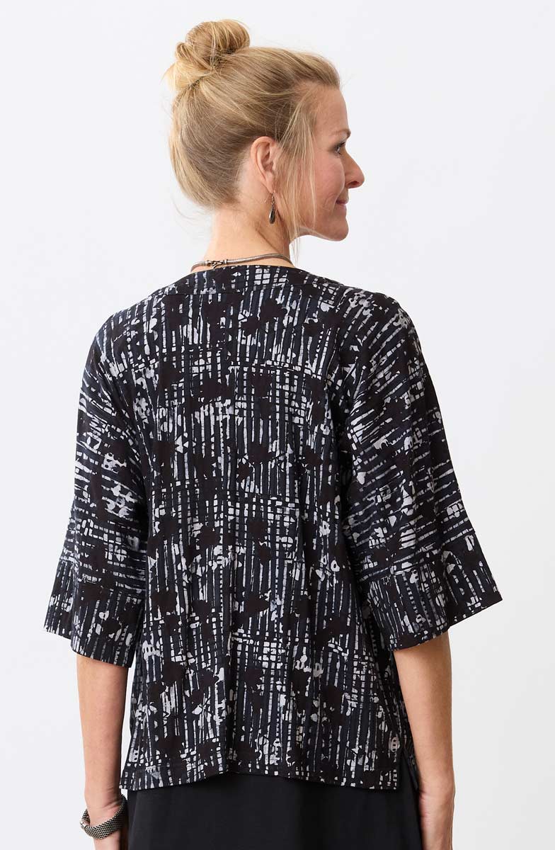 Kolkata Drop-Shoulder Batik Knit Jacket - Black