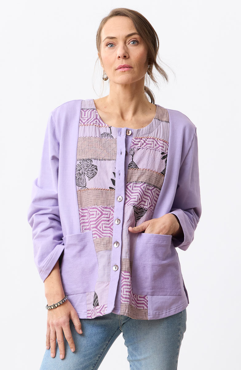 Kabini Upcycled Patchwork Cardigan- Heirloom purple/Chindi
