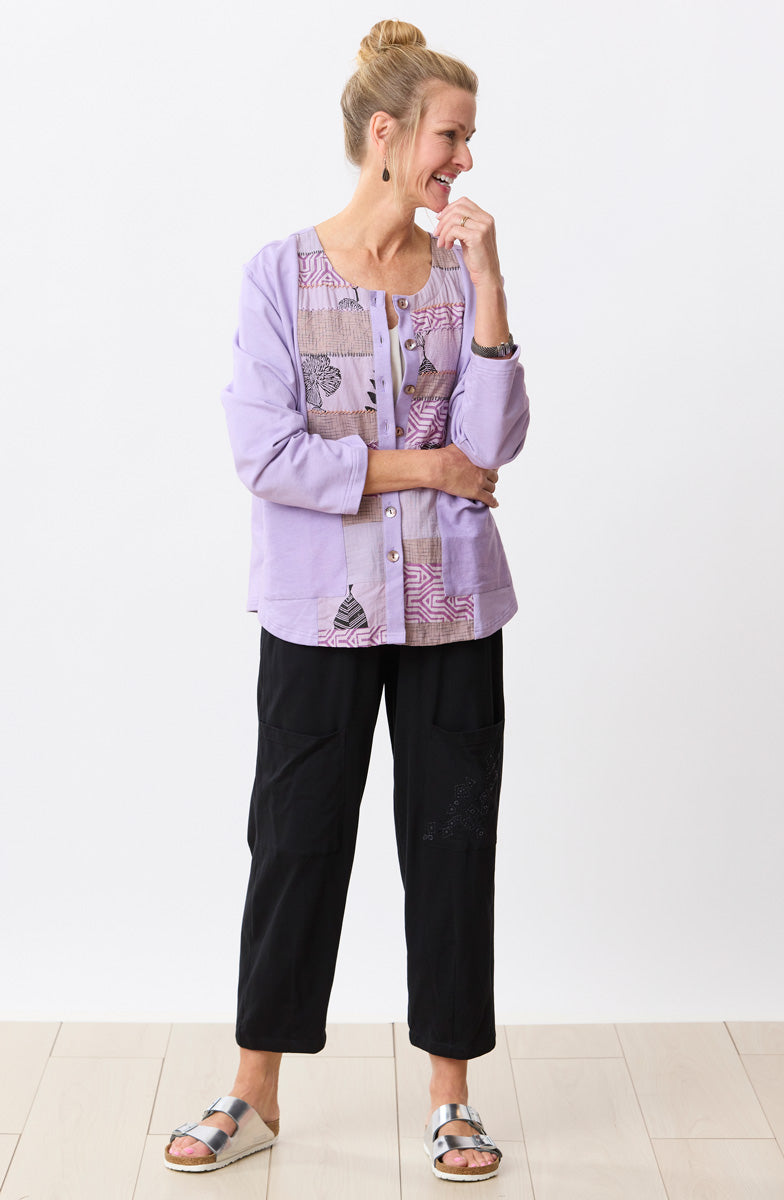 Kabini Upcycled Patchwork Cardigan- Heirloom purple/Chindi