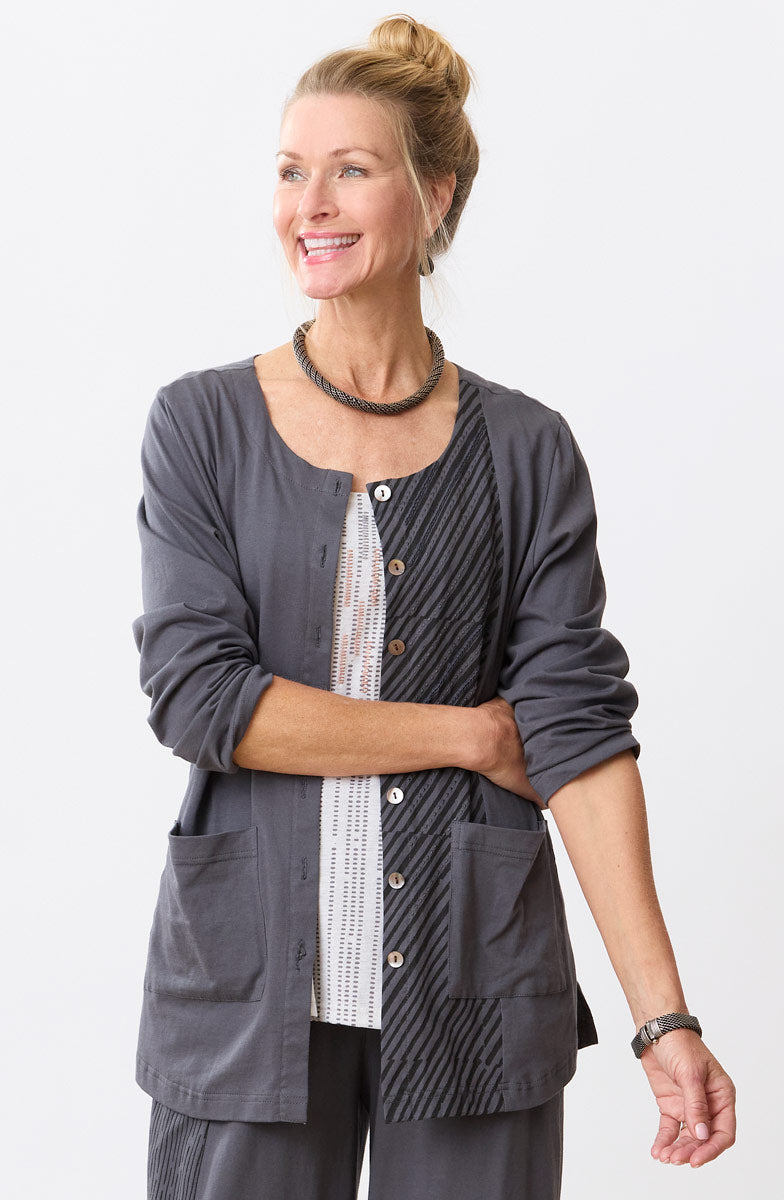 Tulika Long-Sleeve Soft Knit Jacket - Graphite