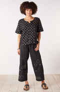 Kesari Organic Cotton Embroidered Crop Pant - Black