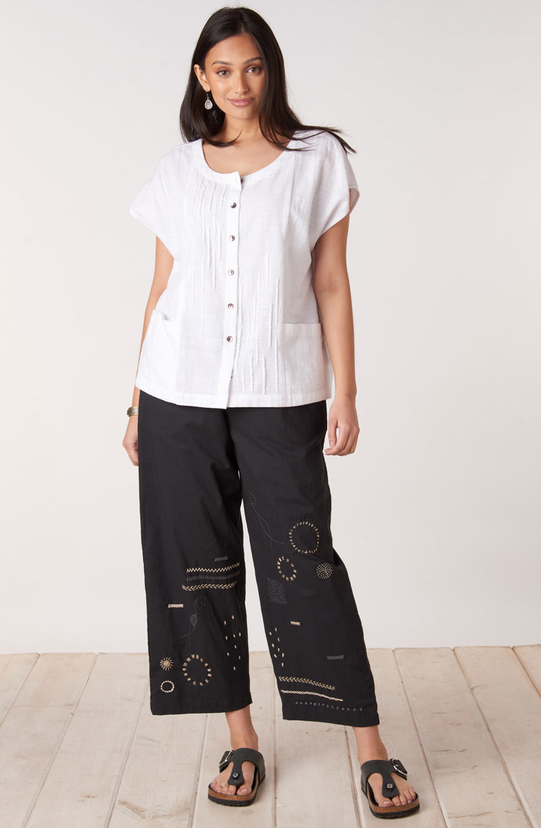Kesari Organic Cotton Embroidered Crop Pant - Black