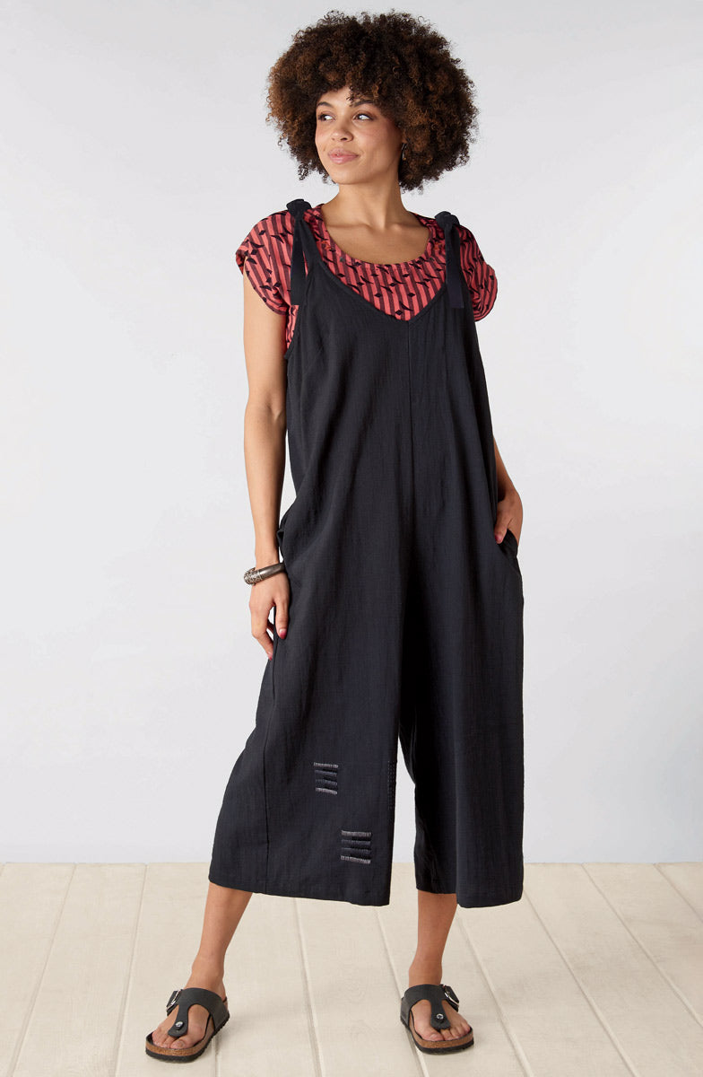 Rashmi Tie-Strap Cropped Overalls - Black