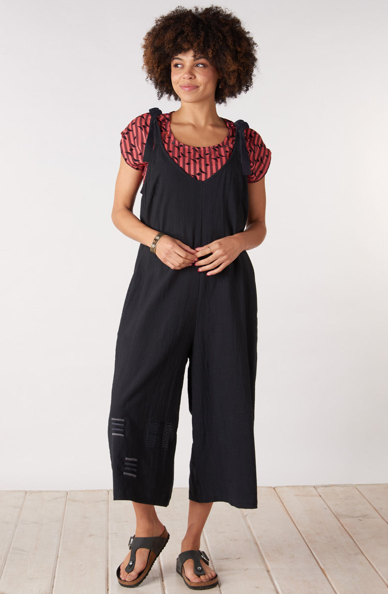 Rashmi Tie-Strap Cropped Overalls - Black