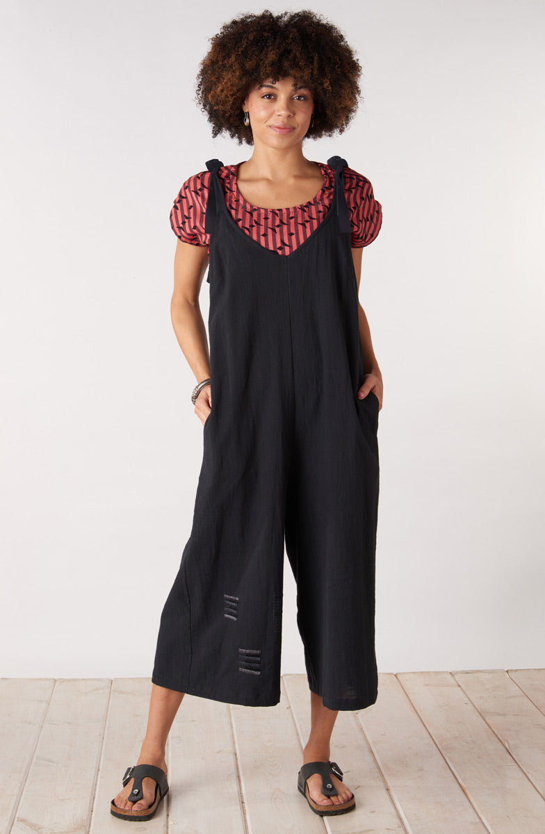 Rashmi Tie-Strap Cropped Overalls - Black