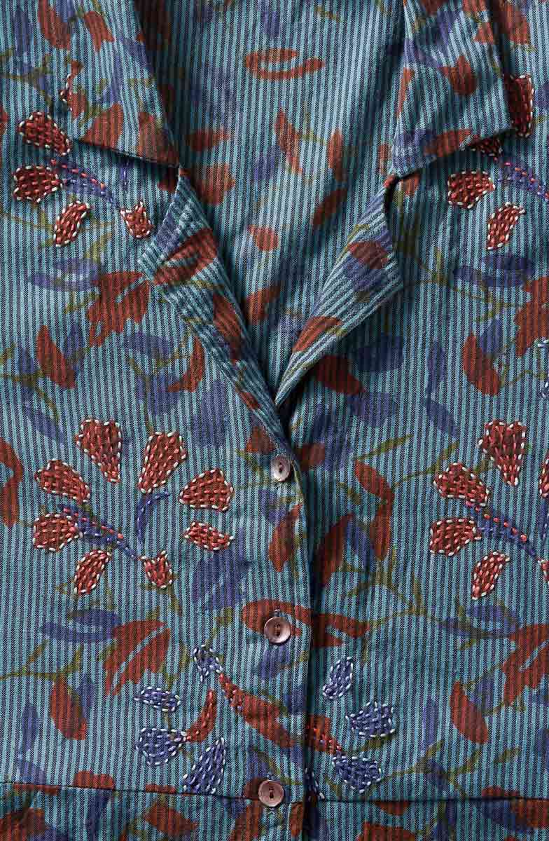 Anisha Resort Collar Fit and Flair Shirtdress - Blue/Multi