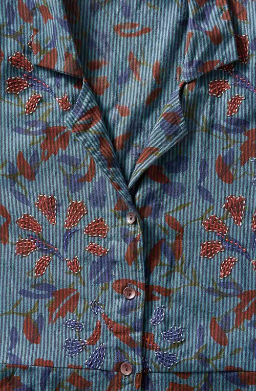 Anisha Resort Collar Fit and Flair Shirtdress - Blue/Multi