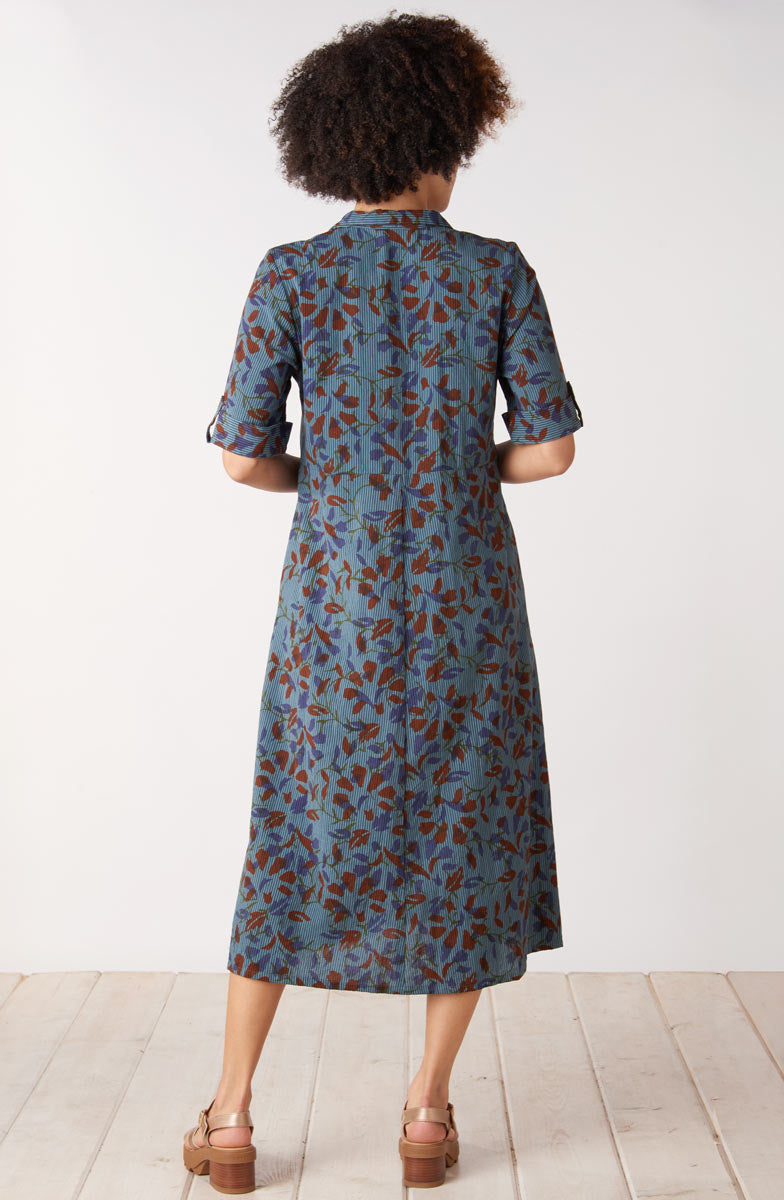 Anisha Resort Collar Fit and Flair Shirtdress - Blue/Multi