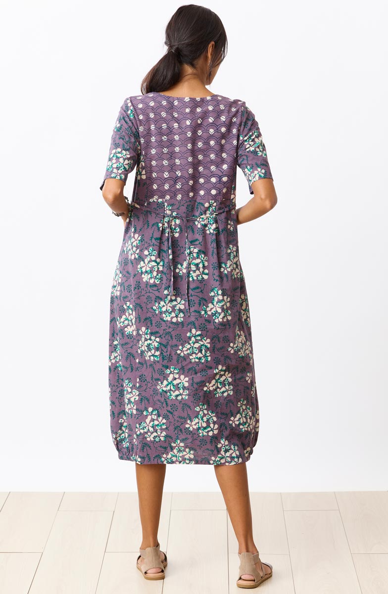 Nitya Lantern-Shaped Midi Dress - Plum/Multi