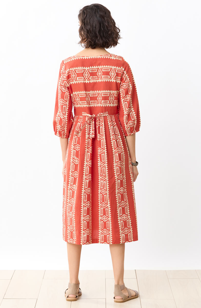 Vasuda Batik Print Midi Dress - Fire red/Straw