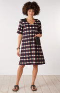 Aloka Ikat V-Neck Knee-Length Dress - Black/Multi