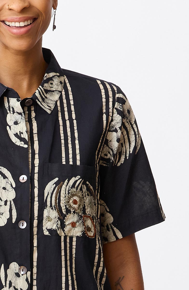 Deepali Short-Sleeve A-line Shirtdress - Black/Natural
