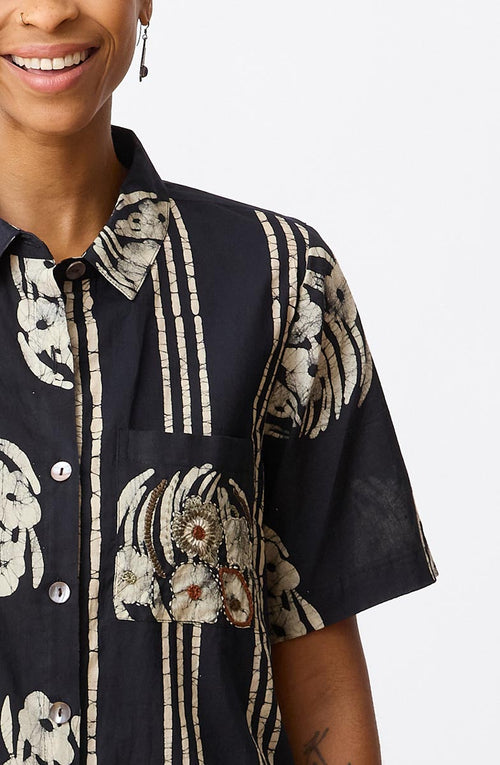 Deepali Short-Sleeve A-line Shirtdress - Black/Natural