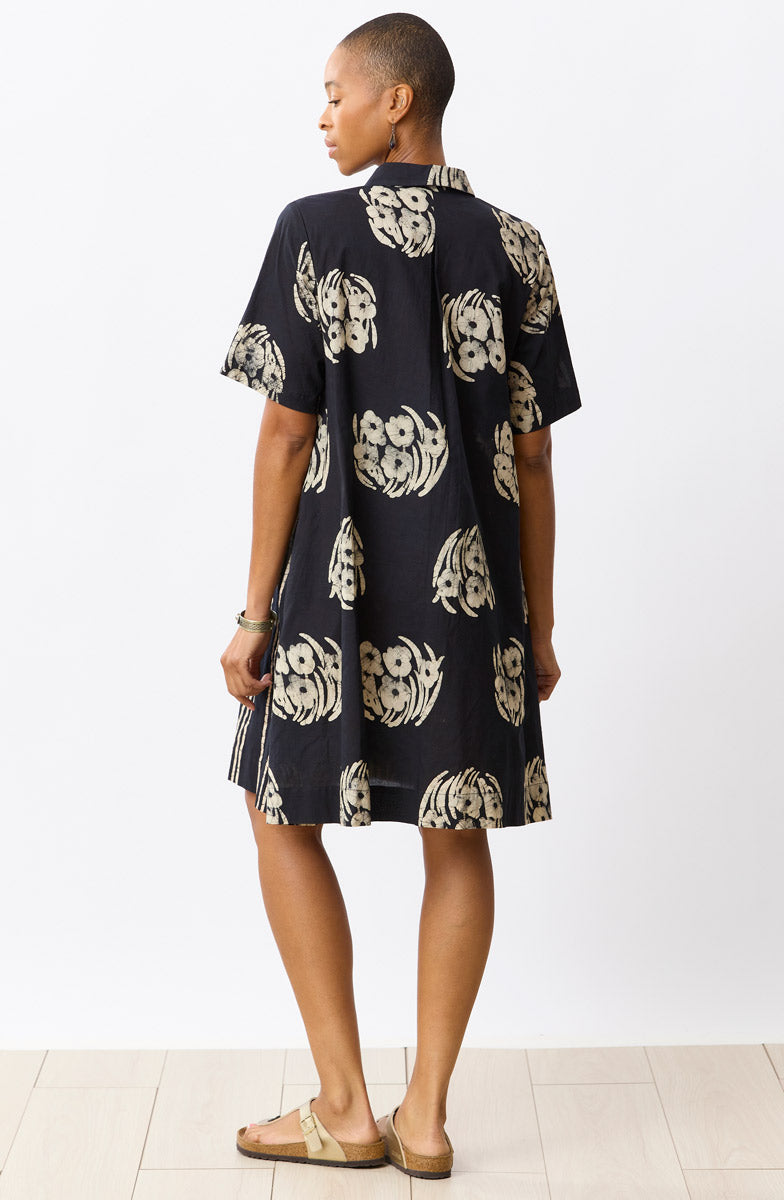 Deepali Short-Sleeve A-line Shirtdress - Black/Natural