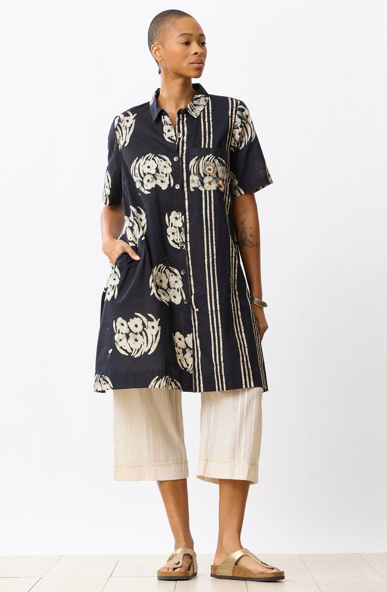 Deepali Short-Sleeve A-line Shirtdress - Black/Natural