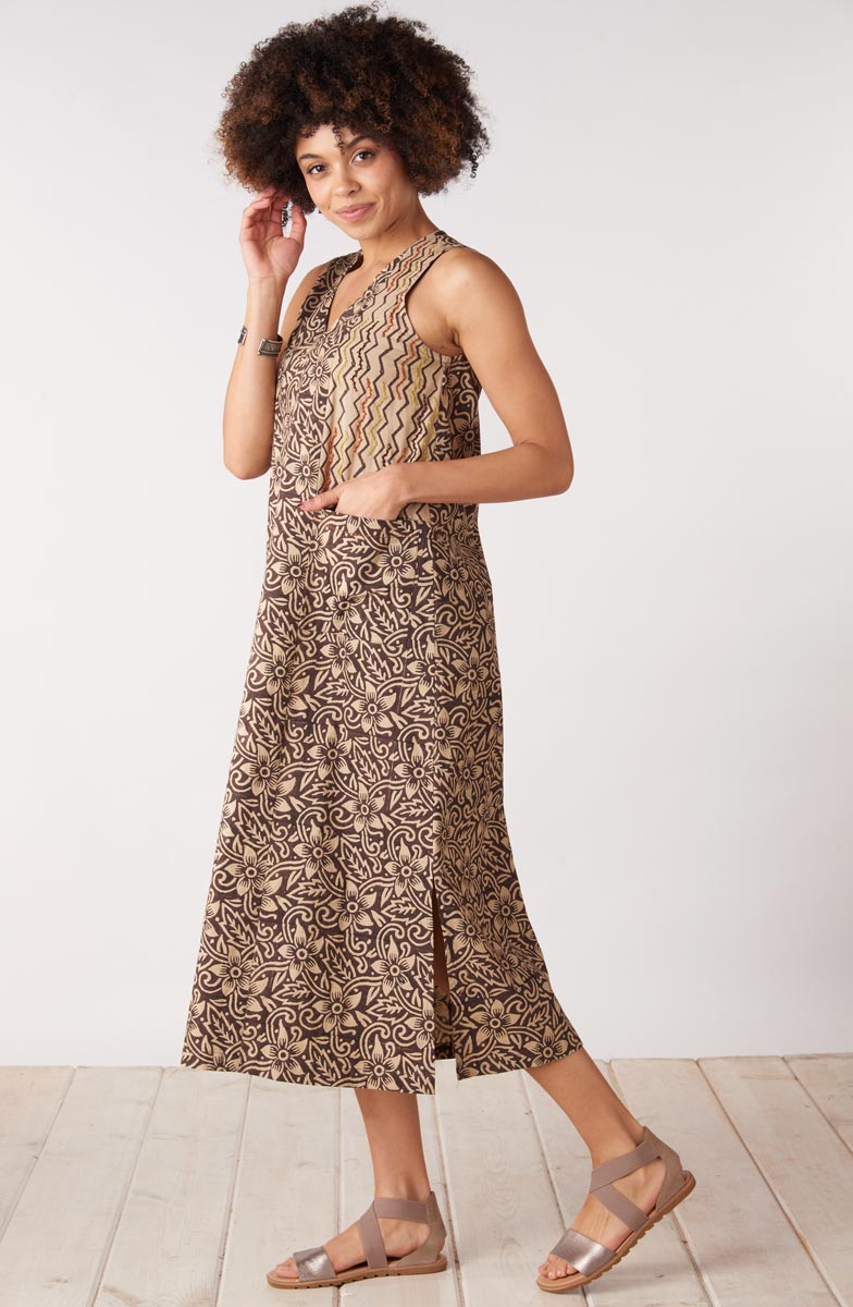 Dariya Organic Cotton Sleeveless Midi Dress - Beach/Ebony