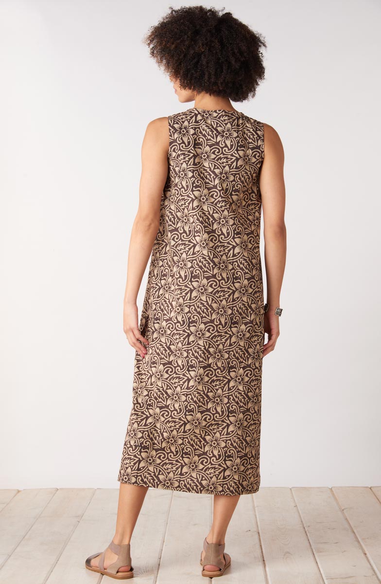 Dariya Organic Cotton Sleeveless Midi Dress - Beach/Ebony