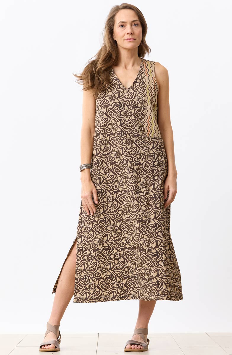 Dariya Organic Cotton Sleeveless Midi Dress - Beach/Ebony