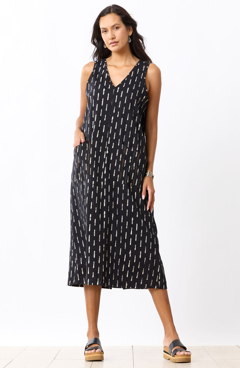Seema Jersey V-Neck Long Tank Dress - Black
