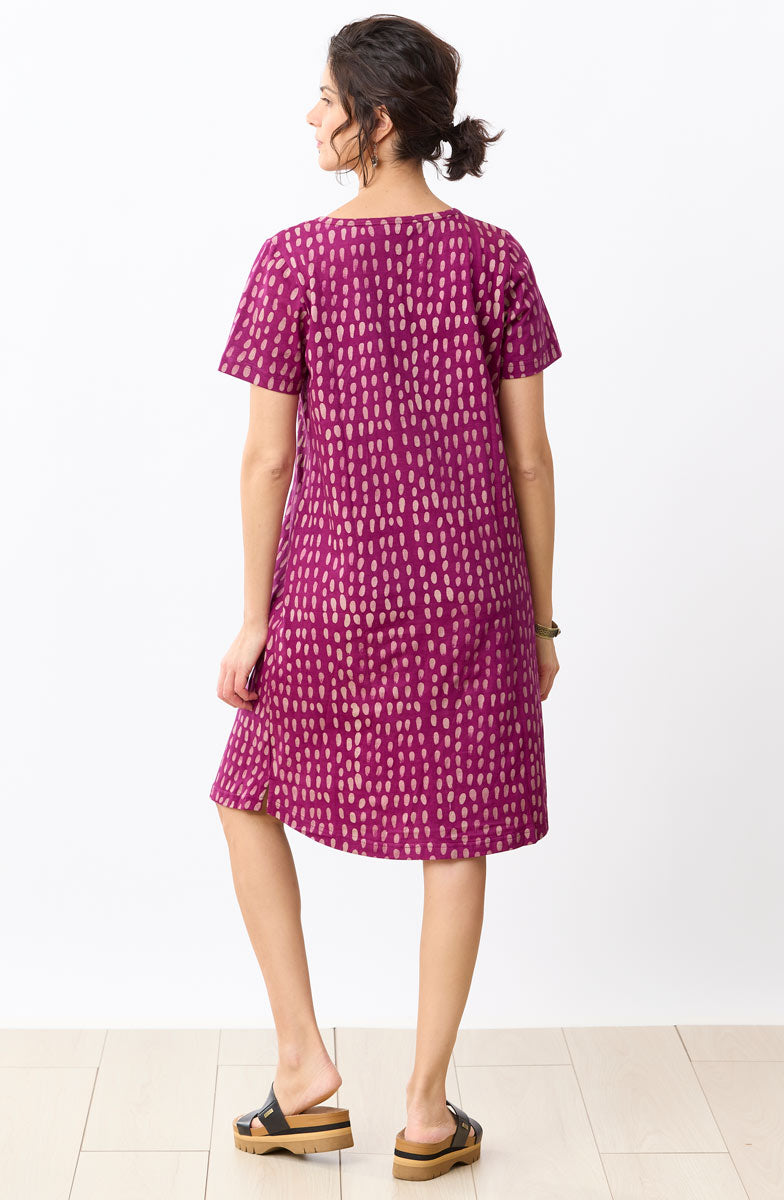 Naina Batik Print Scoop-Neck Cotton Jersey Dress - Phlox purple