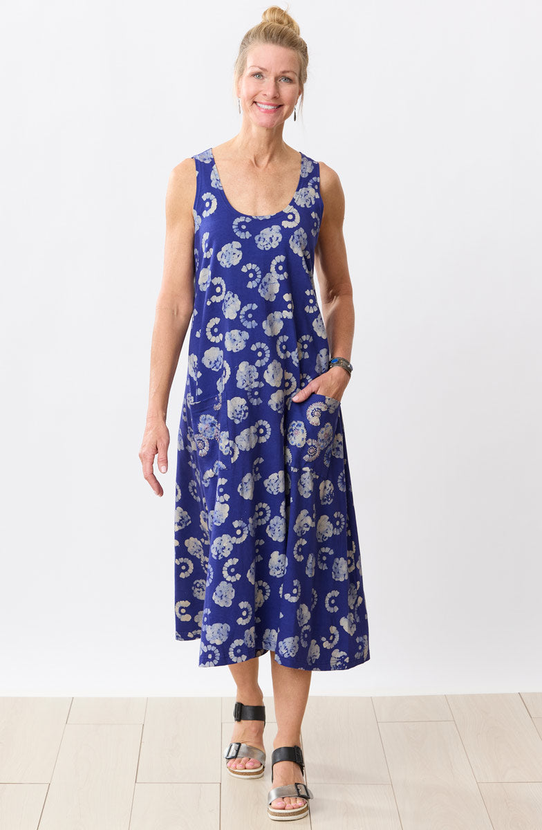 Supriya Jersey A-line Midi Tank Dress - Cobalt/Multi