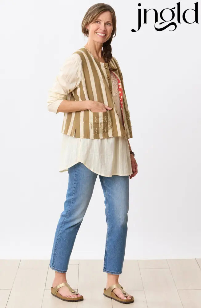 Afiza Reversible Batik Print Boxy Vest - Fire red/Straw