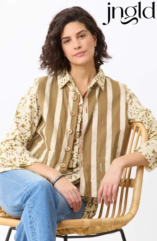 Afiza Reversible Batik Print Boxy Vest - Fire red/Straw - Fire red/Straw / S (6-8)