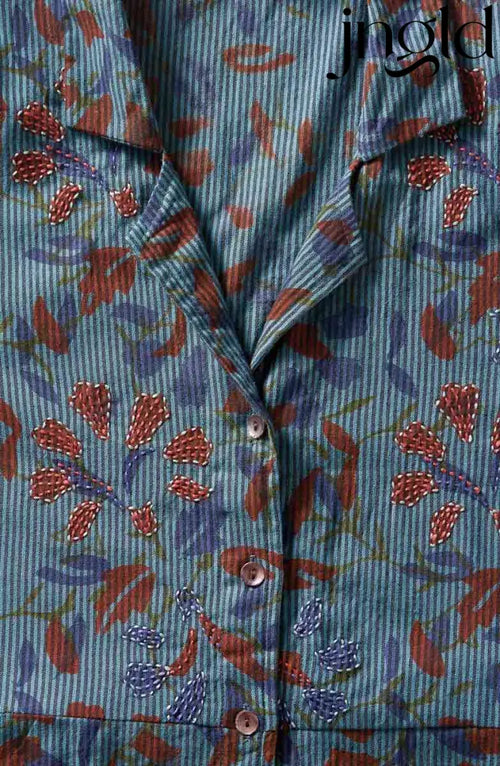 Anisha Resort Collar Fit and Flair Shirtdress - Blue/Multi