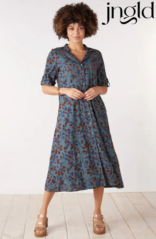 Anisha Resort Collar Fit and Flair Shirtdress - Blue/Multi - Blue/Multi / PS (6-8)