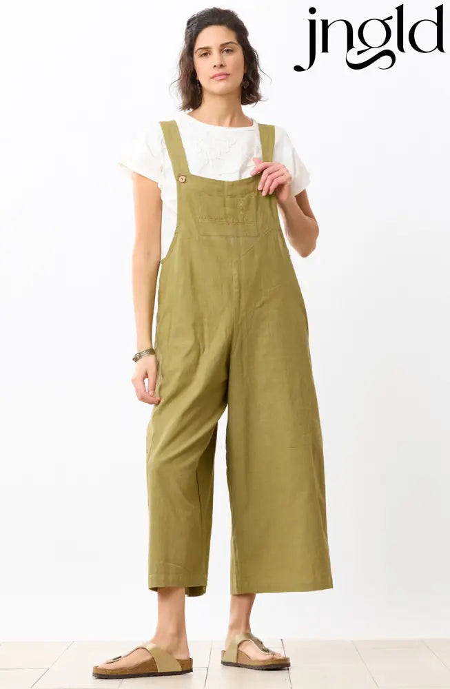 Deepti Slub Cotton Cropped Overalls - Green chili - Green chili / S (6-8)