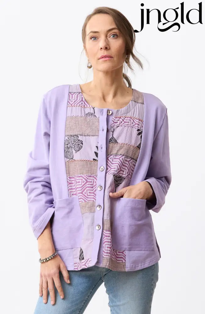 Kabini Upcycled Patchwork Cardigan- Heirloom purple/Chindi - Heirloom purple/Chindi / S (6-8)