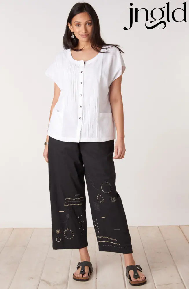 Kesari Organic Cotton Embroidered Crop Pant - Black