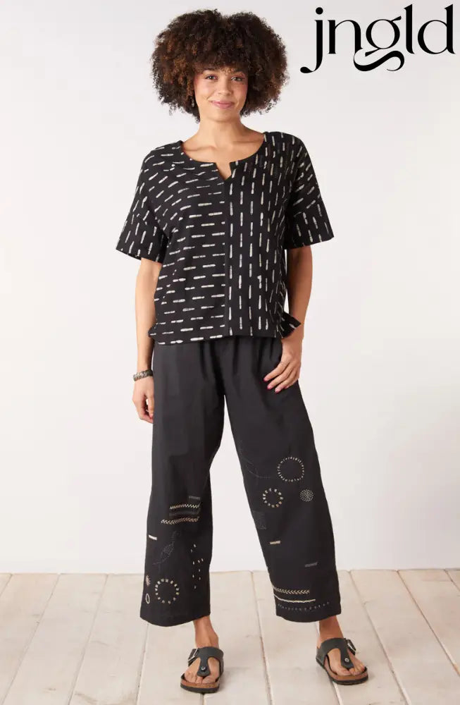 Kesari Organic Cotton Embroidered Crop Pant - Black - Black / PS (6-8)