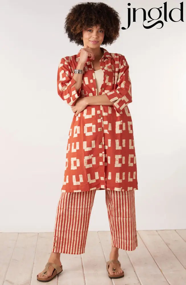 Kesari Pull-On Crop Pant - Fire red/Straw - Fire red/Straw / S (6-8)