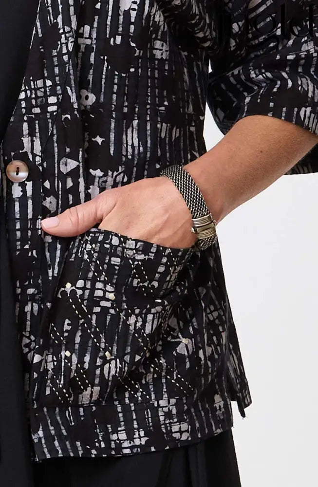 Kolkata Drop-Shoulder Batik Knit Jacket - Black