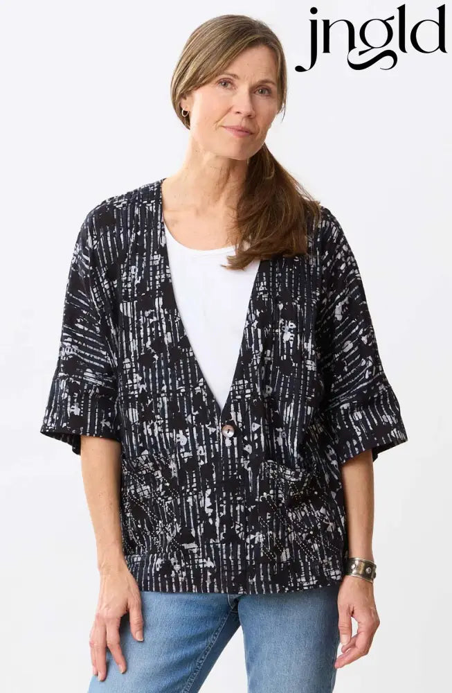 Kolkata Drop-Shoulder Batik Knit Jacket - Black