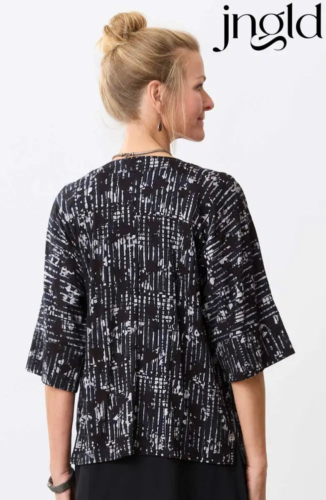 Kolkata Drop-Shoulder Batik Knit Jacket - Black