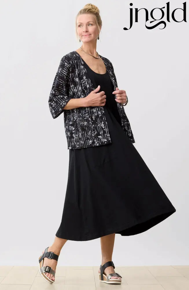 Kolkata Drop-Shoulder Batik Knit Jacket - Black