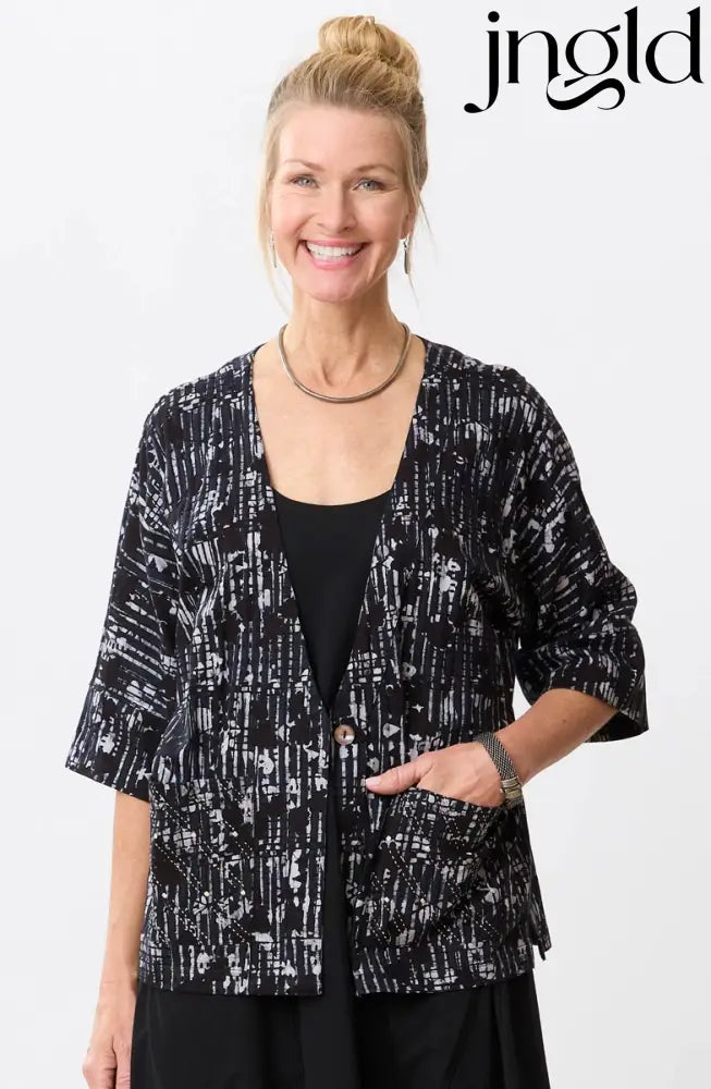 Kolkata Drop-Shoulder Batik Knit Jacket - Black - Black / XS (2-4)