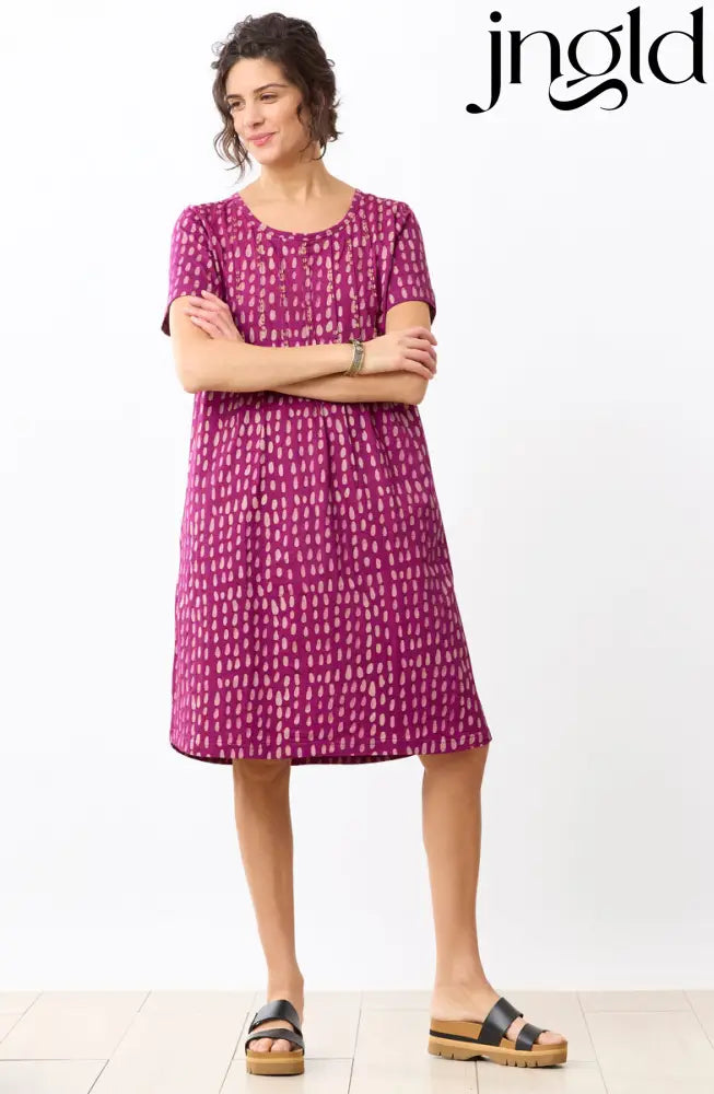 Naina Batik Print Scoop-Neck Cotton Jersey Dress - Phlox purple