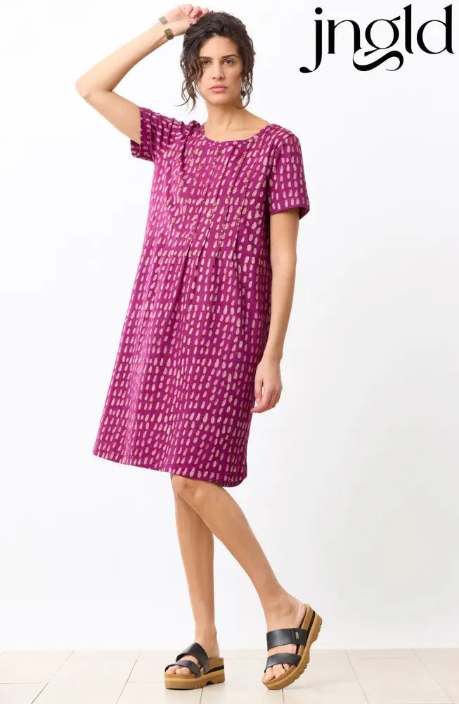 Naina Batik Print Scoop-Neck Cotton Jersey Dress - Phlox purple