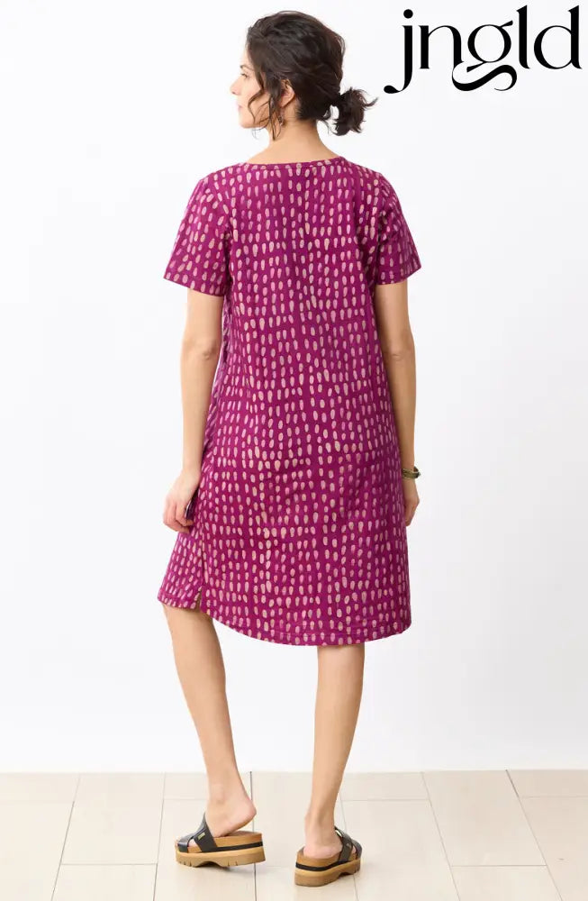 Naina Batik Print Scoop-Neck Cotton Jersey Dress - Phlox purple