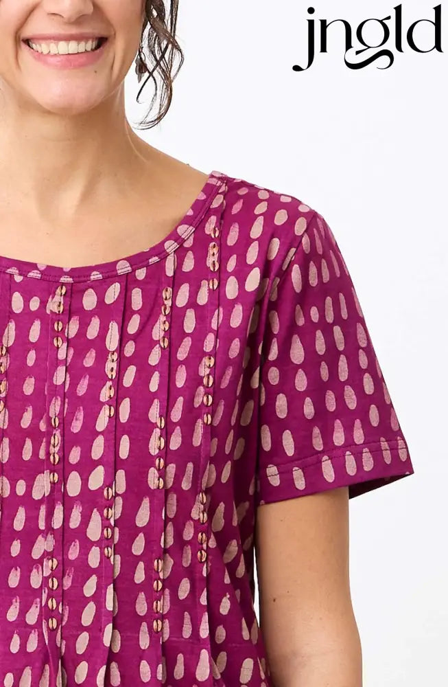 Naina Batik Print Scoop-Neck Cotton Jersey Dress - Phlox purple