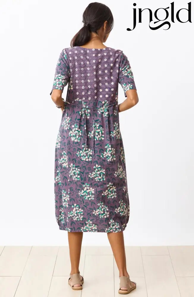 Nitya Lantern-Shaped Midi Dress - Plum/Multi