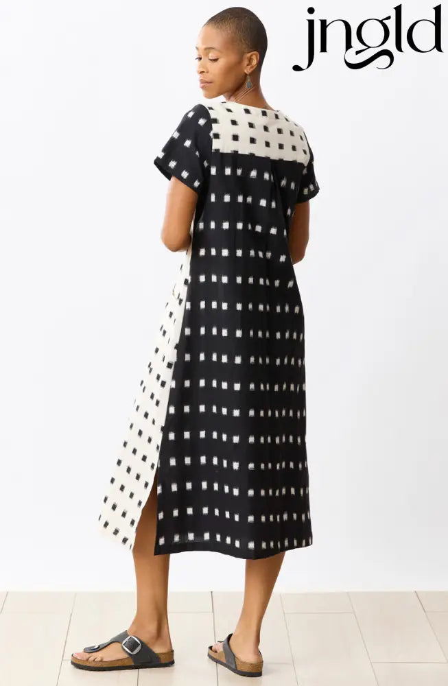 Rajouri Ikat Button Front Midi Dress - Soft white/Black